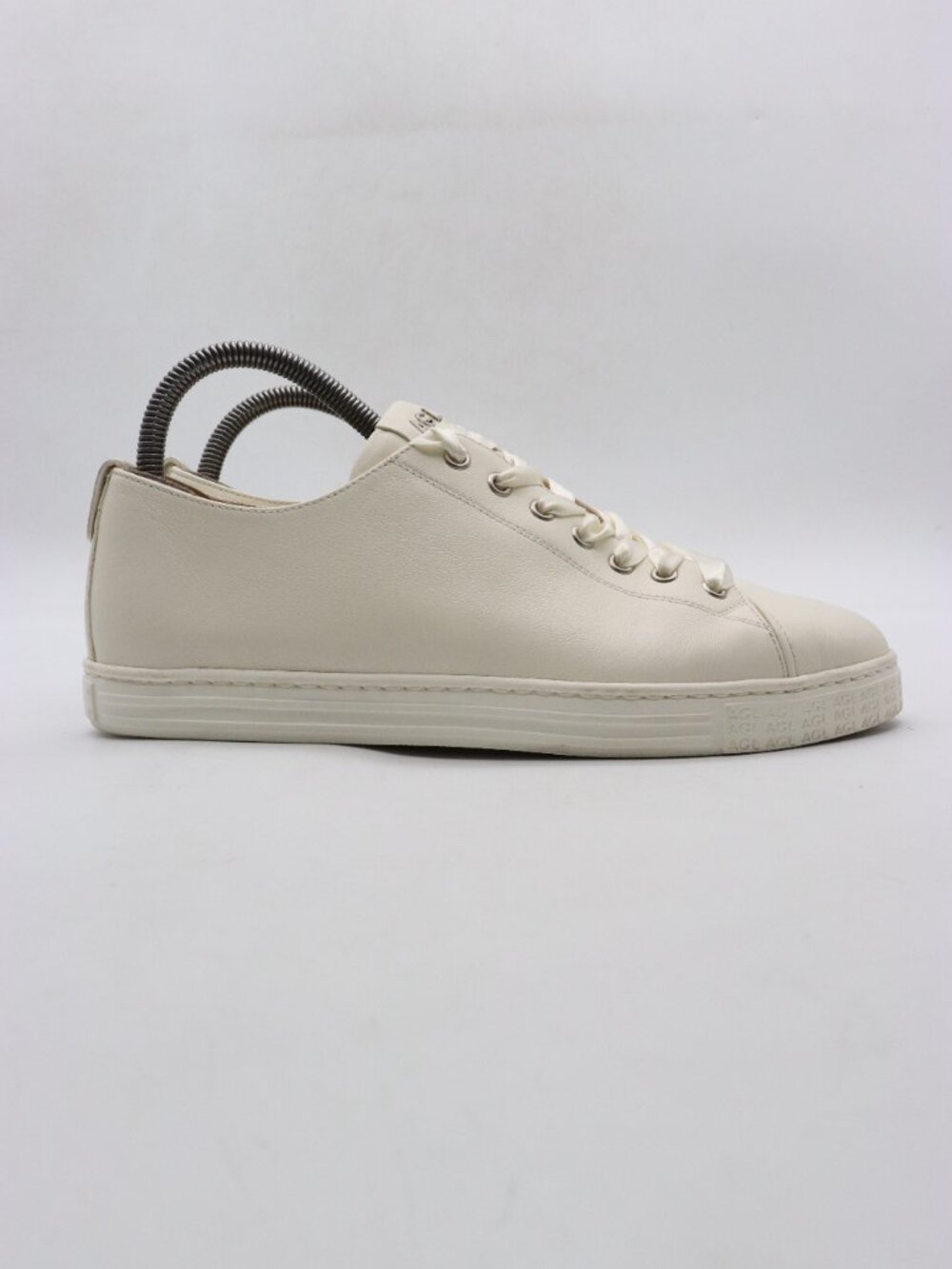 AGL Sneakers Low Top Women's Size EU 39 Lace Up White Leather Casual Shoes